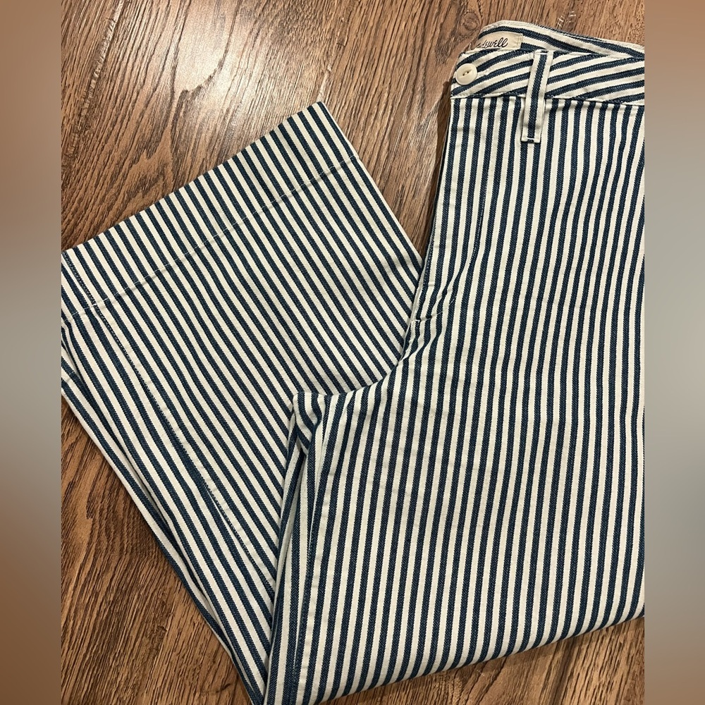 Madewell Emmett Wide-Leg Crop Pants in Herringbone Railroad Stripe Size 30 EUC - Picture 7 of 7
